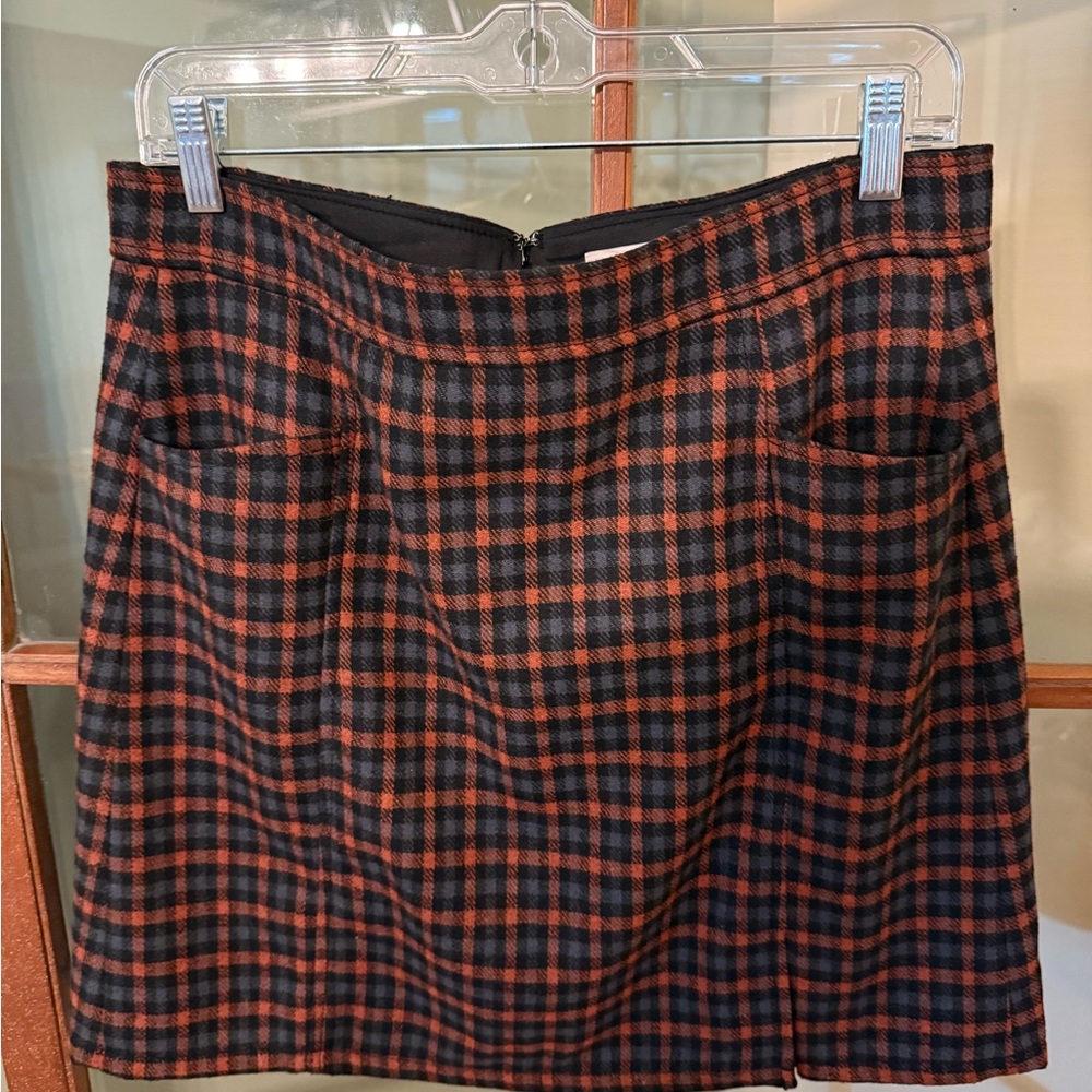 LOFT Women’s Orange and Black Wool Blend Plaid Lined Mini Skirt Size 6 - Picture 4 of 4